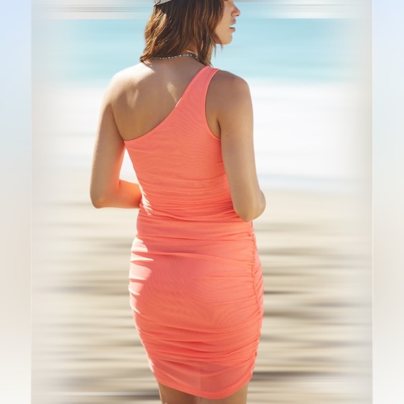 Anthropologie One Shoulder Mesh Mini Dress - Picture 2 of 6